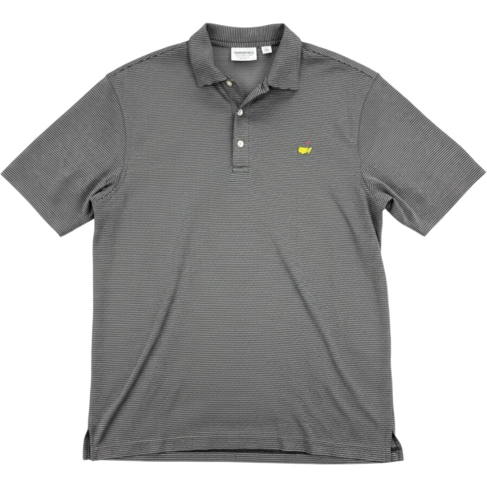 Masters Performance Polo Shirt XL Black White Striped Golf Logo Short Sleeve